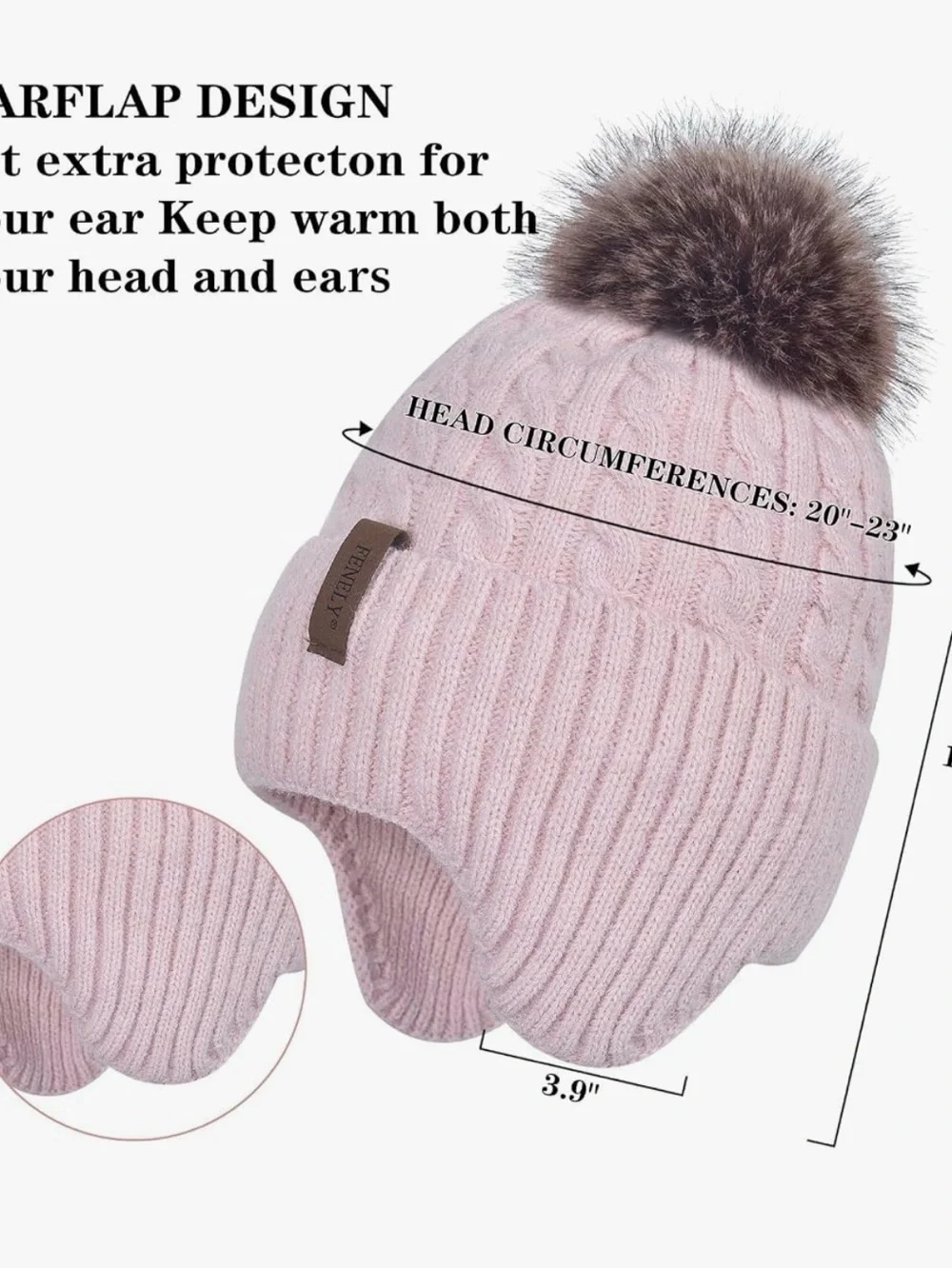 Women’s Blush Cable-Knit Pom Pom Earflap Hat